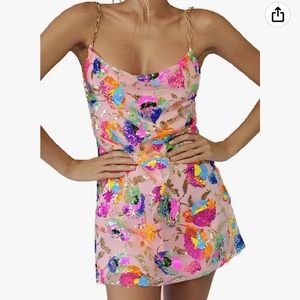 Sequined Floral Dress with gold link straps small worn to ERAS concert